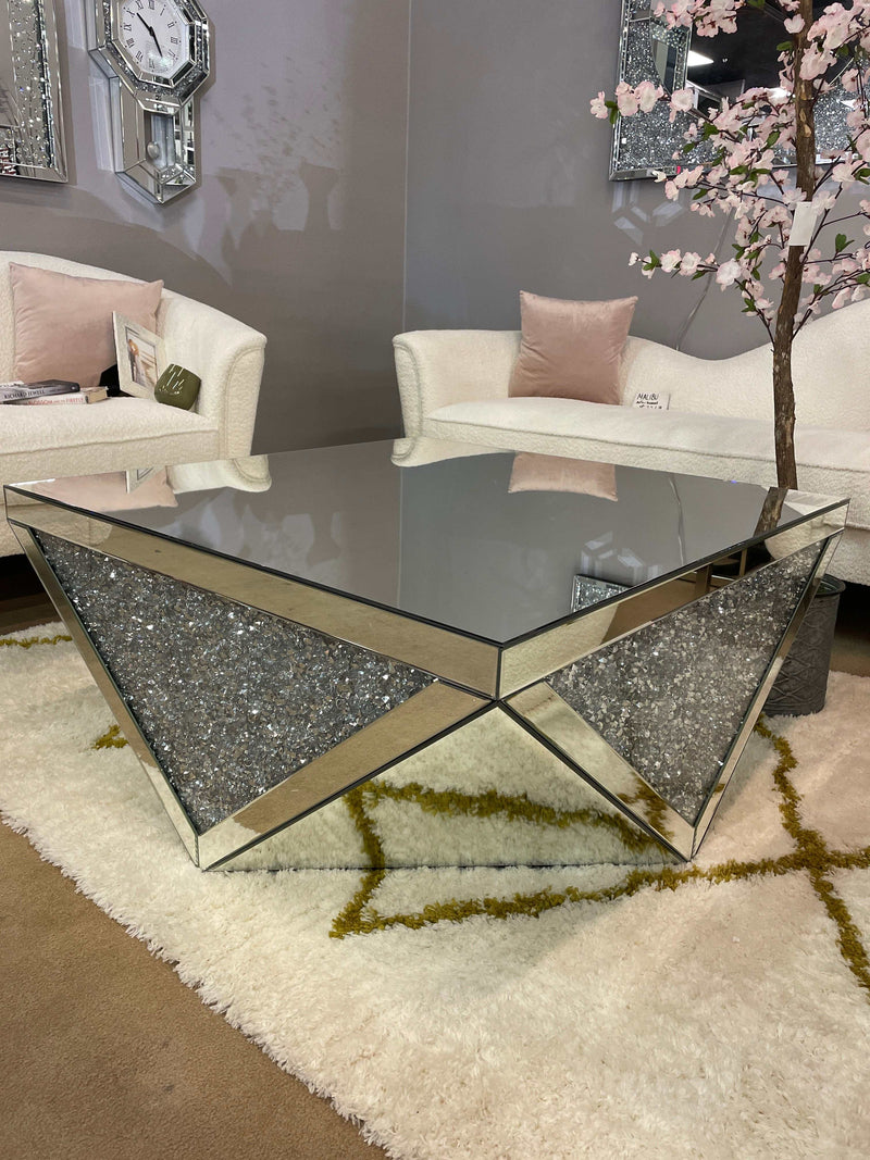 Noralie Mirrored & Faux Diamond Coffee Table - Ornate Home