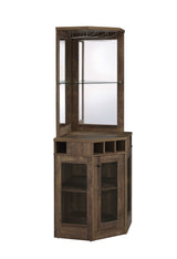 Cade Rustic Oak Corner Bar Cabinet w/ Stemware Rack - Ornate Home