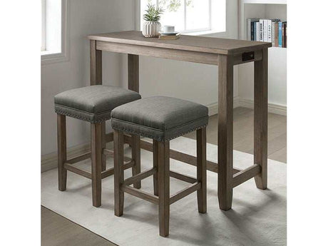 Caerleon Wire-Brushed Gray/Gray 3 Pc. Counter Height Table Set - Ornate Home
