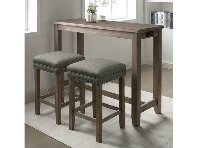 Caerleon Wire-Brushed Gray/Gray 3 Pc. Counter Height Table Set - Ornate Home