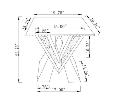 Caldwell Silver VShaped End Table W/ Glass Top - Ornate Home