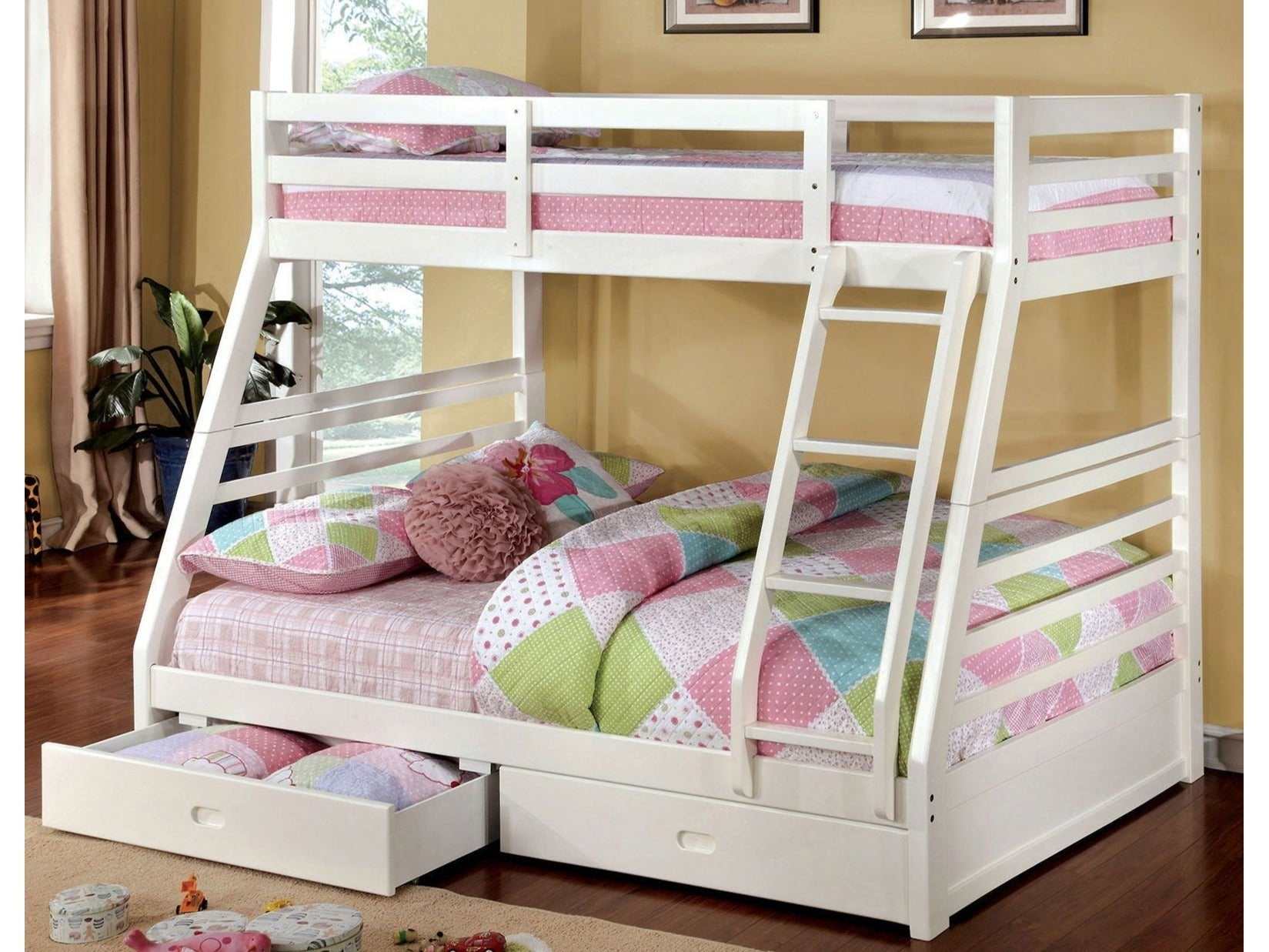 California White Twin/Full Bunk Bed w/ 2 Drawers - Ornate Home