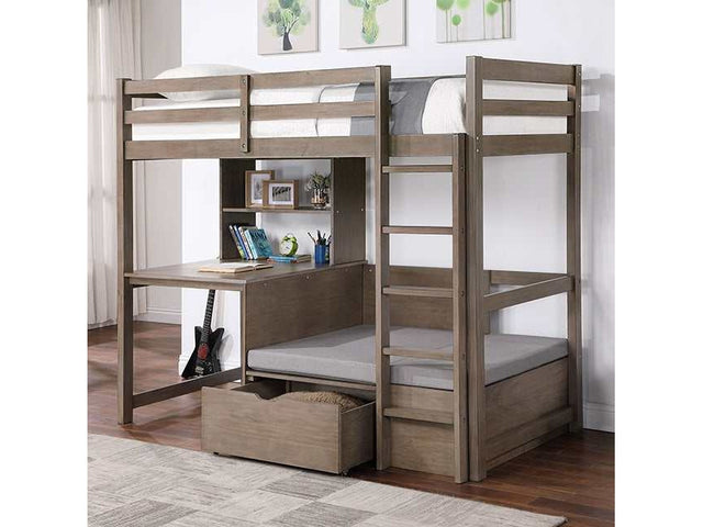 Callistus Warm Gray Twin/Workstation Loft Bed - Ornate Home