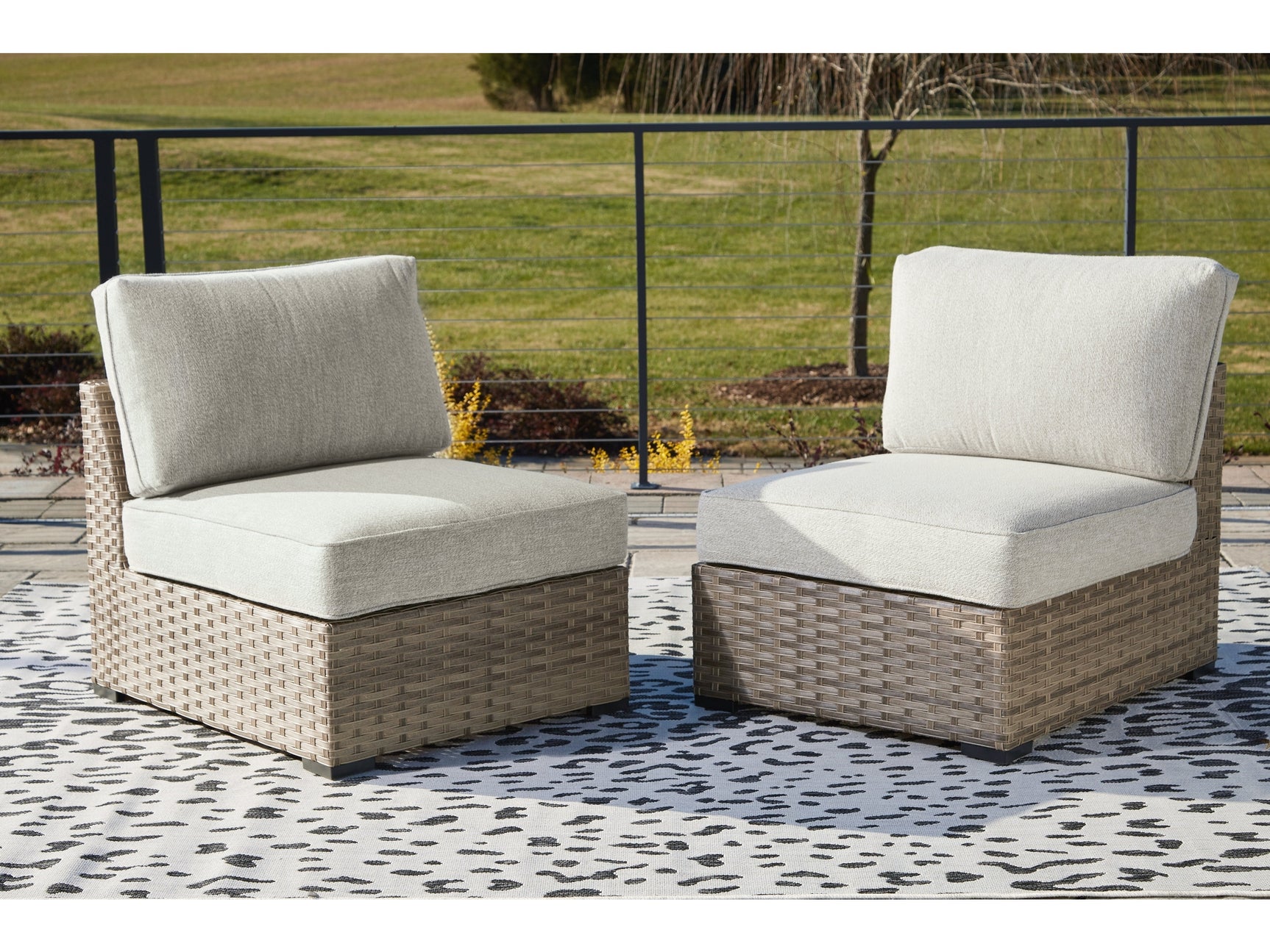 Calworth Outdoor Armless Chair with Cushion (Set of 2) - Ornate Home
