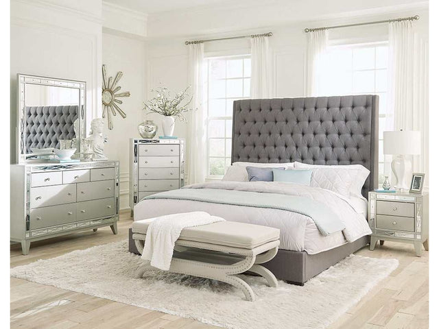 Camille Grey / Metallic Mercury Eastern King Bed 5 Pc Set - Ornate Home
