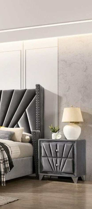 Carissa Gray Velvet Upholstered Nightstand - Ornate Home