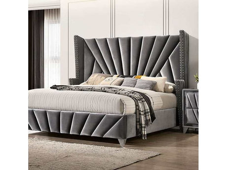 Carissa Gray Velvet Upholstered Wingback HB Bed - Ornate Home