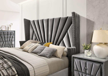 Carissa Gray Velvet Upholstered Wingback HB Bed - Ornate Home
