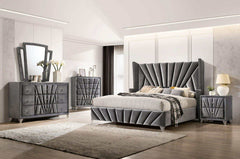 Carissa Gray Velvet Upholstered Wingback HB Bed - Ornate Home
