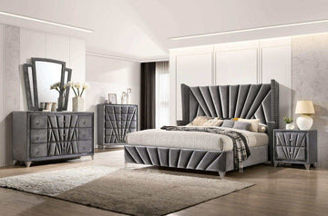 Carissa Gray Velvet Upholstered Wingback HB Bed - Ornate Home