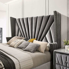 Carissa Gray Velvet Upholstered Wingback HB Bed - Ornate Home