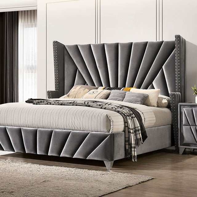 Carissa Gray Velvet Upholstered Wingback HB Bedroom Sets - Ornate Home
