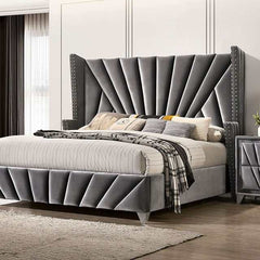 Carissa Gray Velvet Upholstered Wingback HB Bedroom Sets - Ornate Home