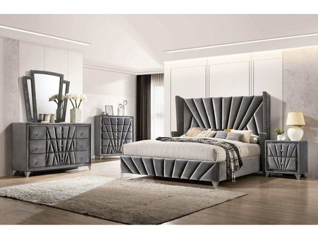 Carissa Gray Velvet Upholstered Wingback HB Bedroom Sets - Ornate Home