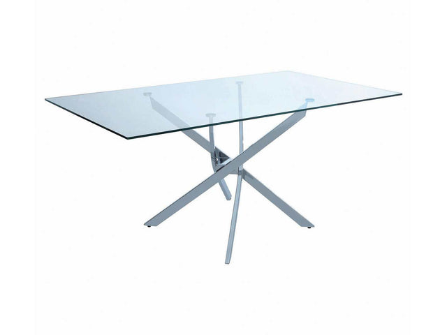 Carmelo Chrome & Clear XShaped Dining Table - Ornate Home