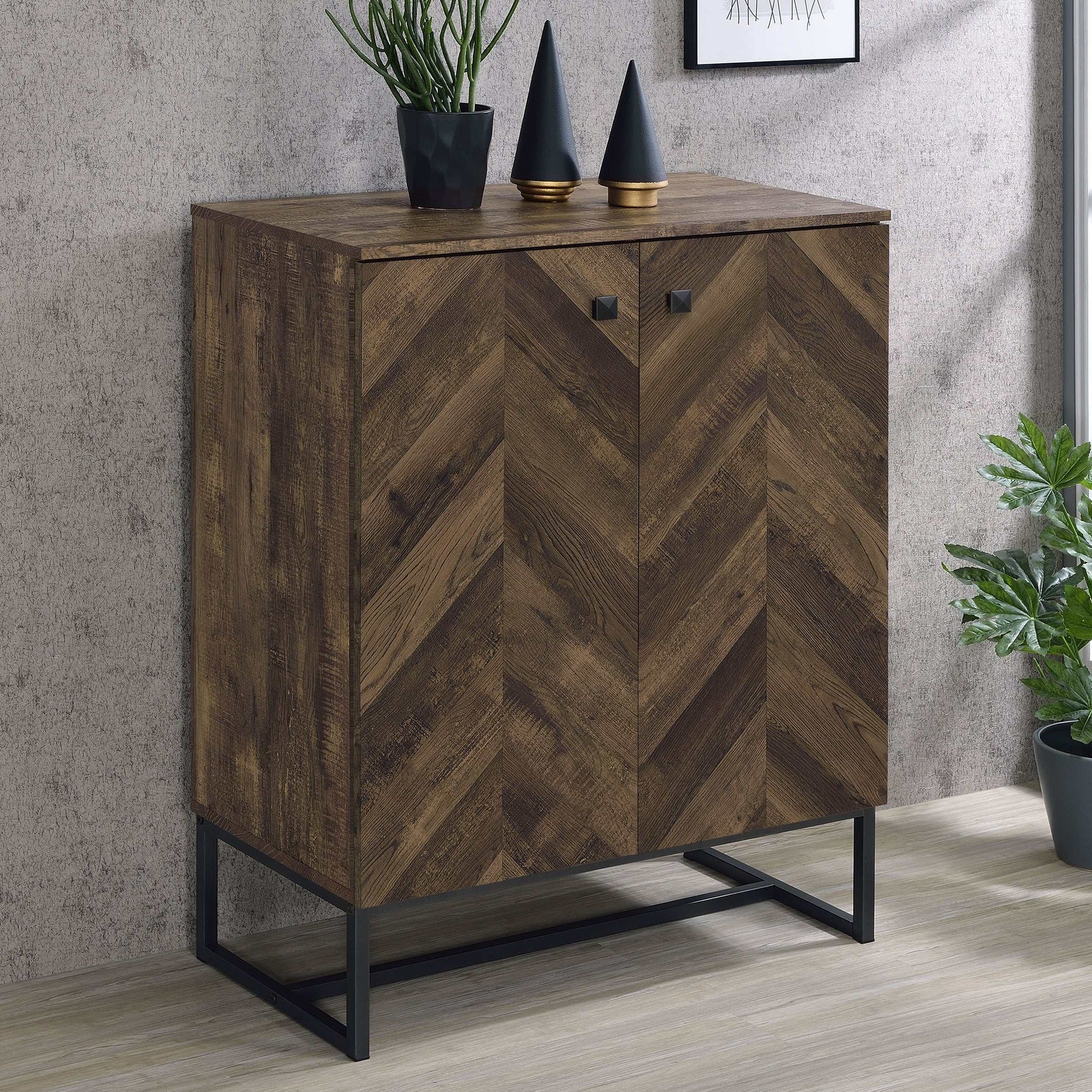 Carolyn Rustic Oak Herringbone Accent Cabinet - Ornate Home