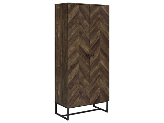 Carolyn Rustic Oak Herringbone Tall Accent Cabinet - Ornate Home