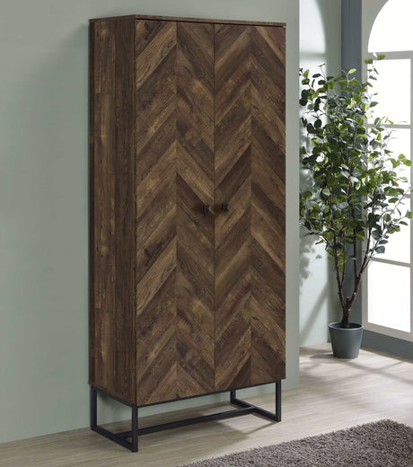 Carolyn Rustic Oak Herringbone Tall Accent Cabinet - Ornate Home