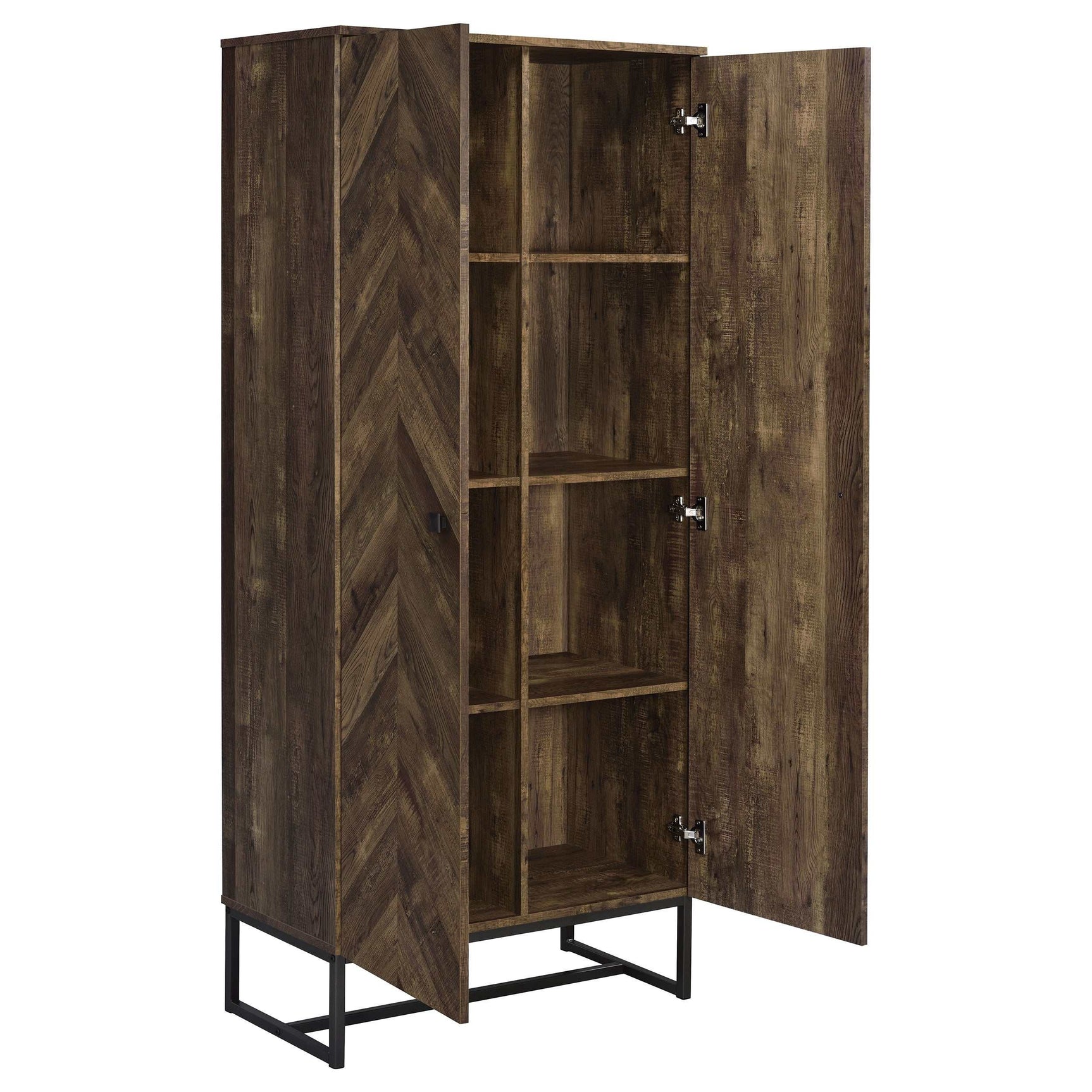 Carolyn Rustic Oak Herringbone Tall Accent Cabinet - Ornate Home