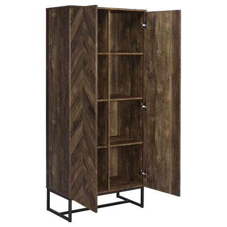 Carolyn Rustic Oak Herringbone Tall Accent Cabinet - Ornate Home