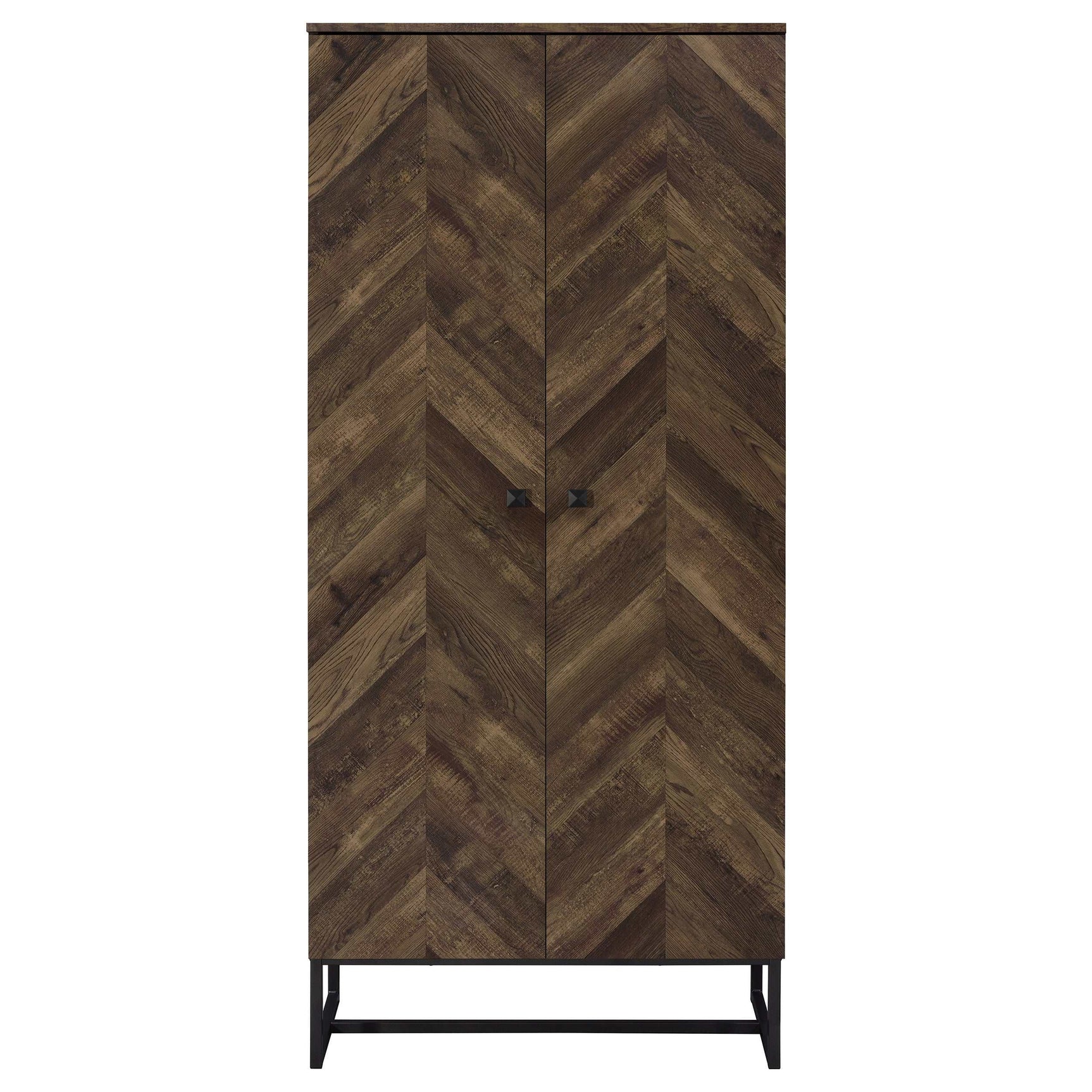 Carolyn Rustic Oak Herringbone Tall Accent Cabinet - Ornate Home