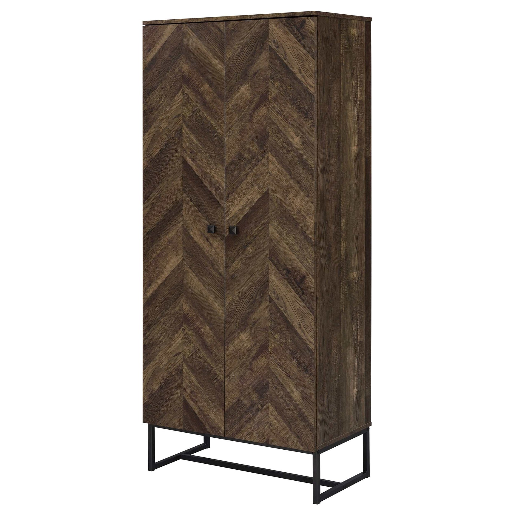 Carolyn Rustic Oak Herringbone Tall Accent Cabinet - Ornate Home