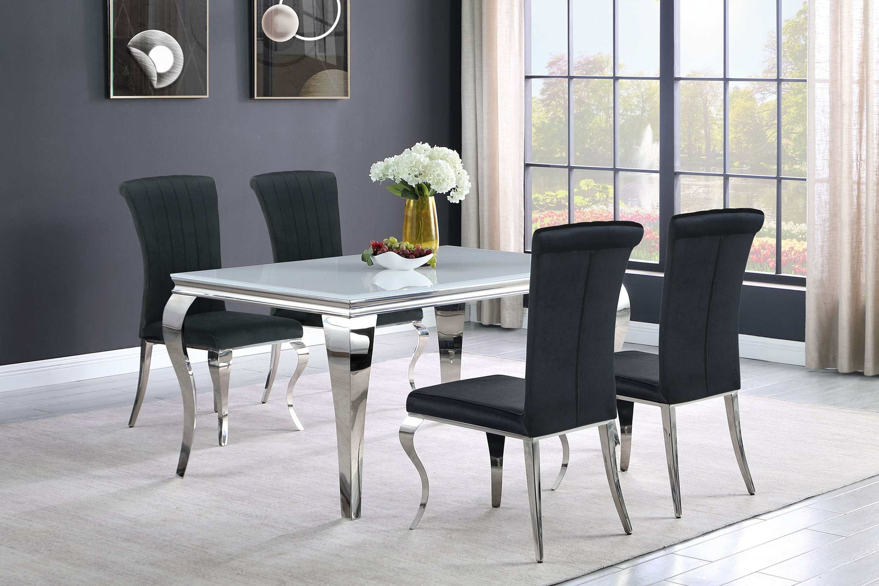 Carone White / Chrome Dining Table - Ornate Home