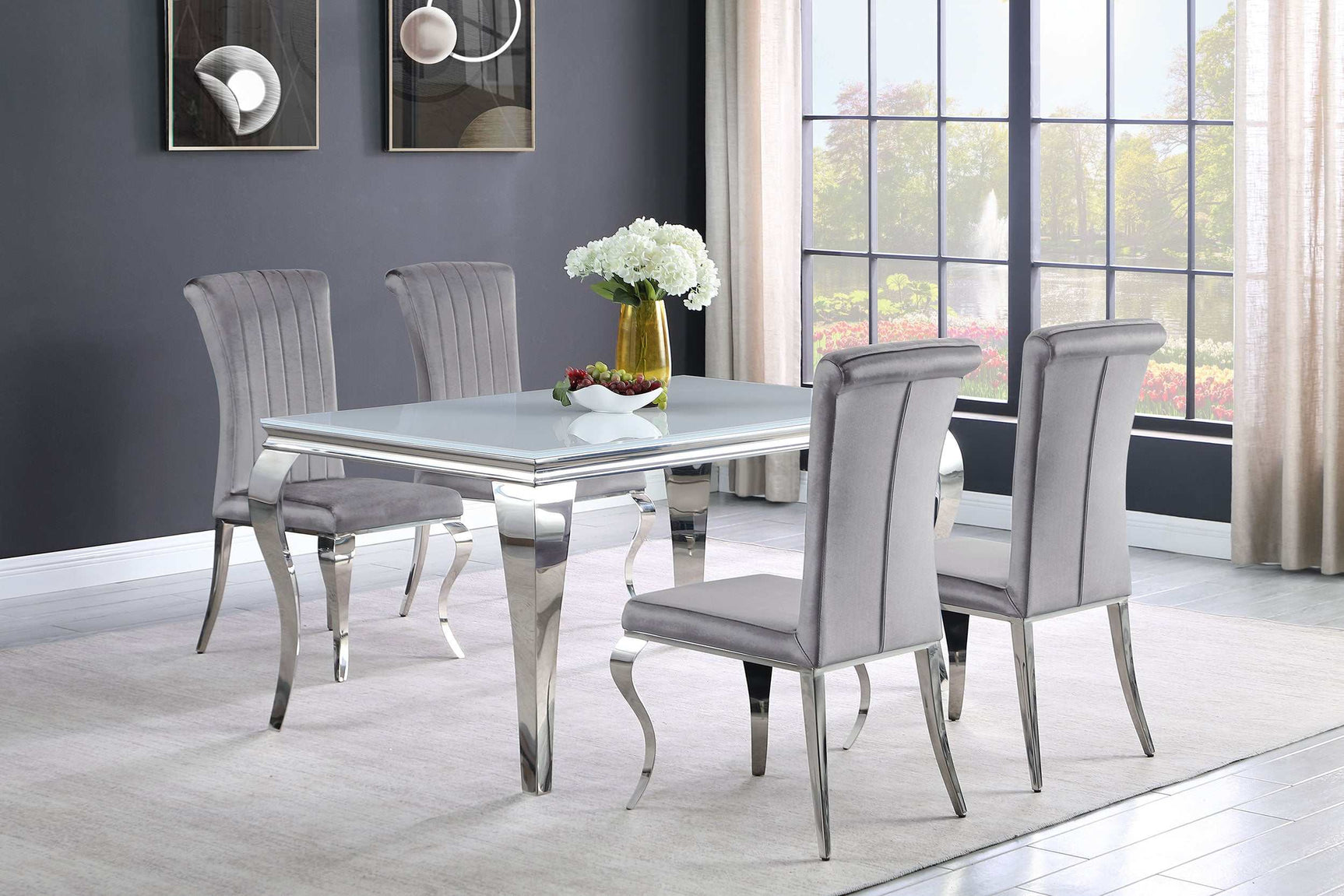 Carone White / Chrome Dining Table - Ornate Home