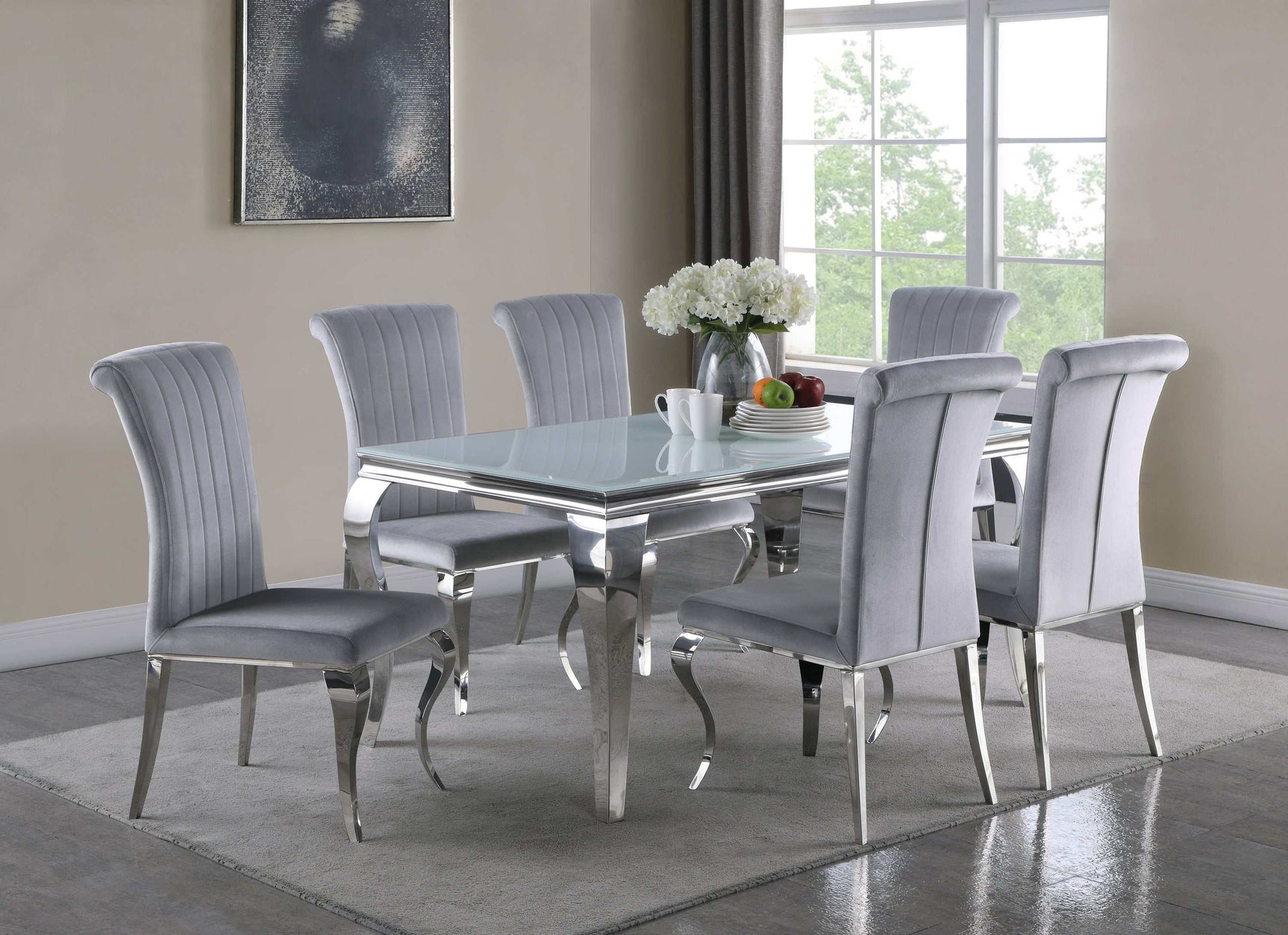 Carone White & Chrome Glass Top Dining Table - Ornate Home