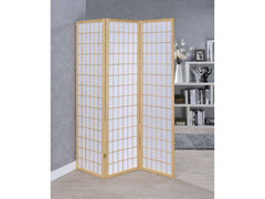 Carrie Natural & White 3pc Panel Screen - Ornate Home