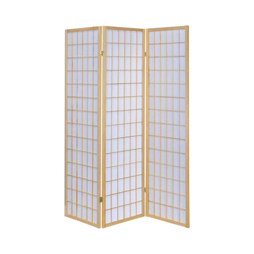 Carrie Natural & White 3pc Panel Screen - Ornate Home
