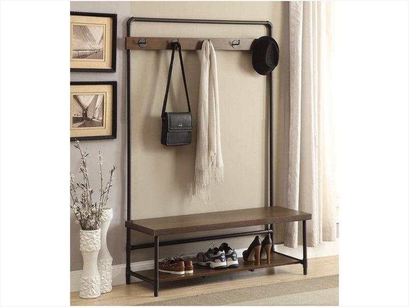 Carso Chestnut & Dark Bronze Hall Tree w/ 5 Coat Hooks - Ornate Home