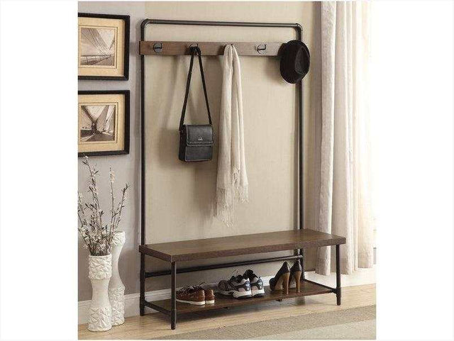 Carso Chestnut & Dark Bronze Hall Tree w/ 5 Coat Hooks - Ornate Home