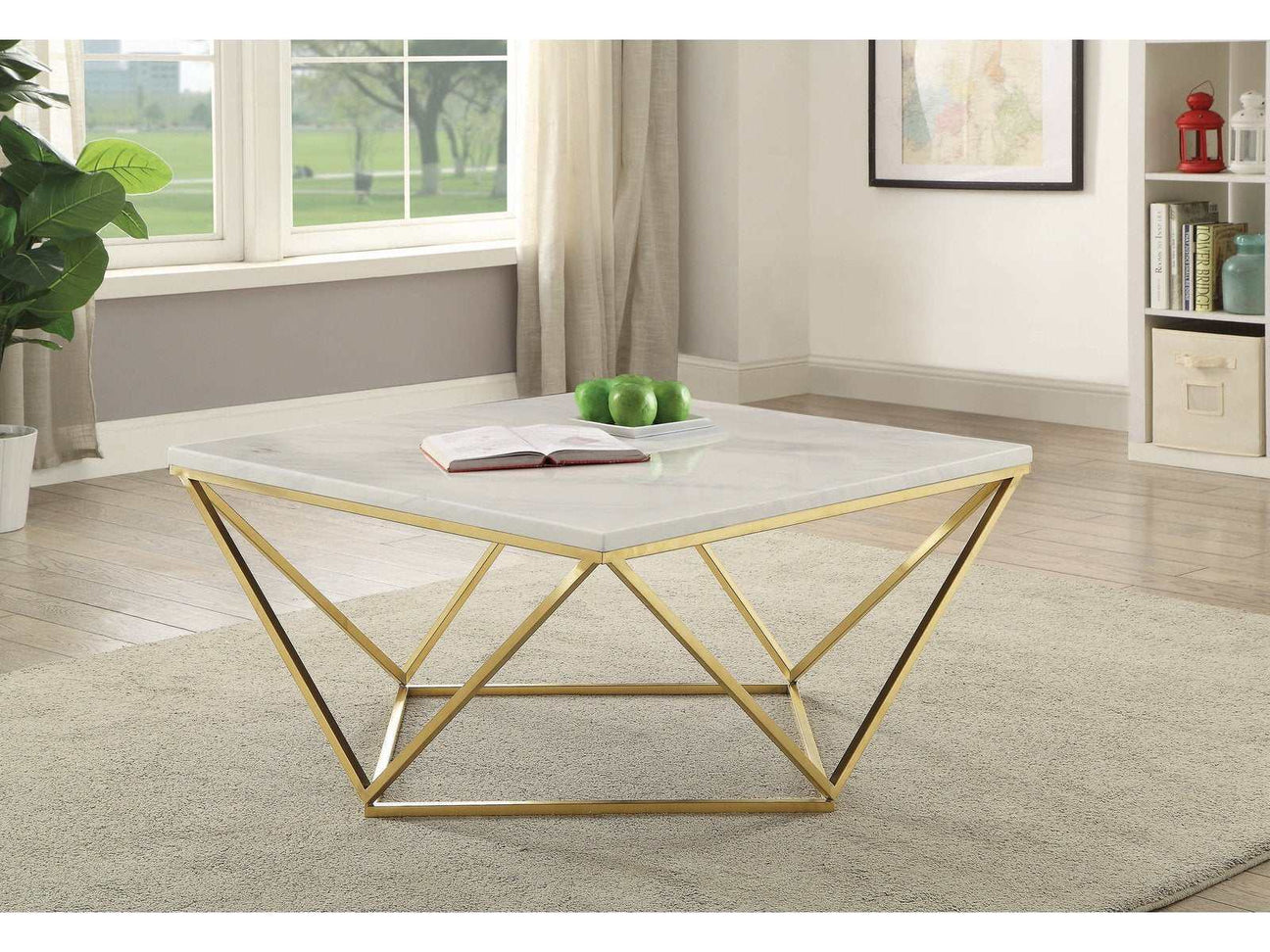 Casidy White & Gold Square Coffee Table - Ornate Home