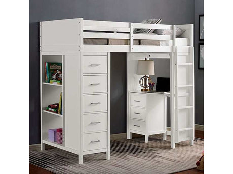 Cassidy White Twin Loft Bed w/ Drawers - Ornate Home