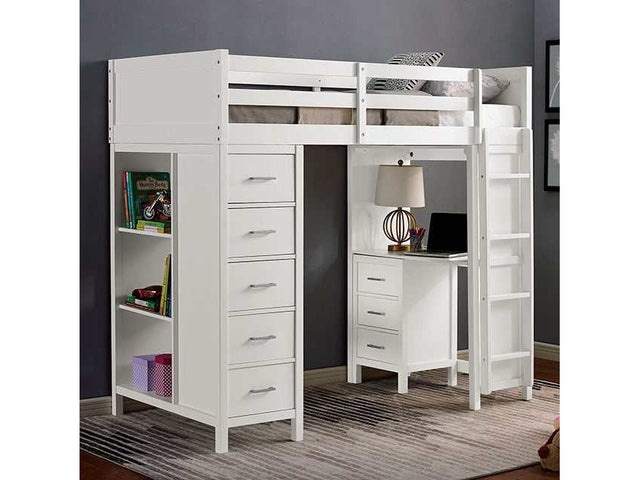 Cassidy White Twin Loft Bed w/ Drawers - Ornate Home