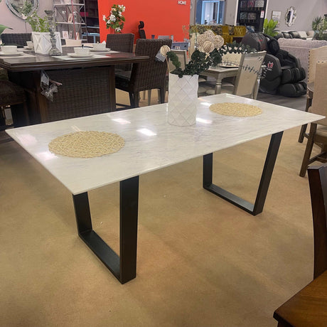 Ceana Genuine White Marble Top & Black Dining Table - Ornate Home