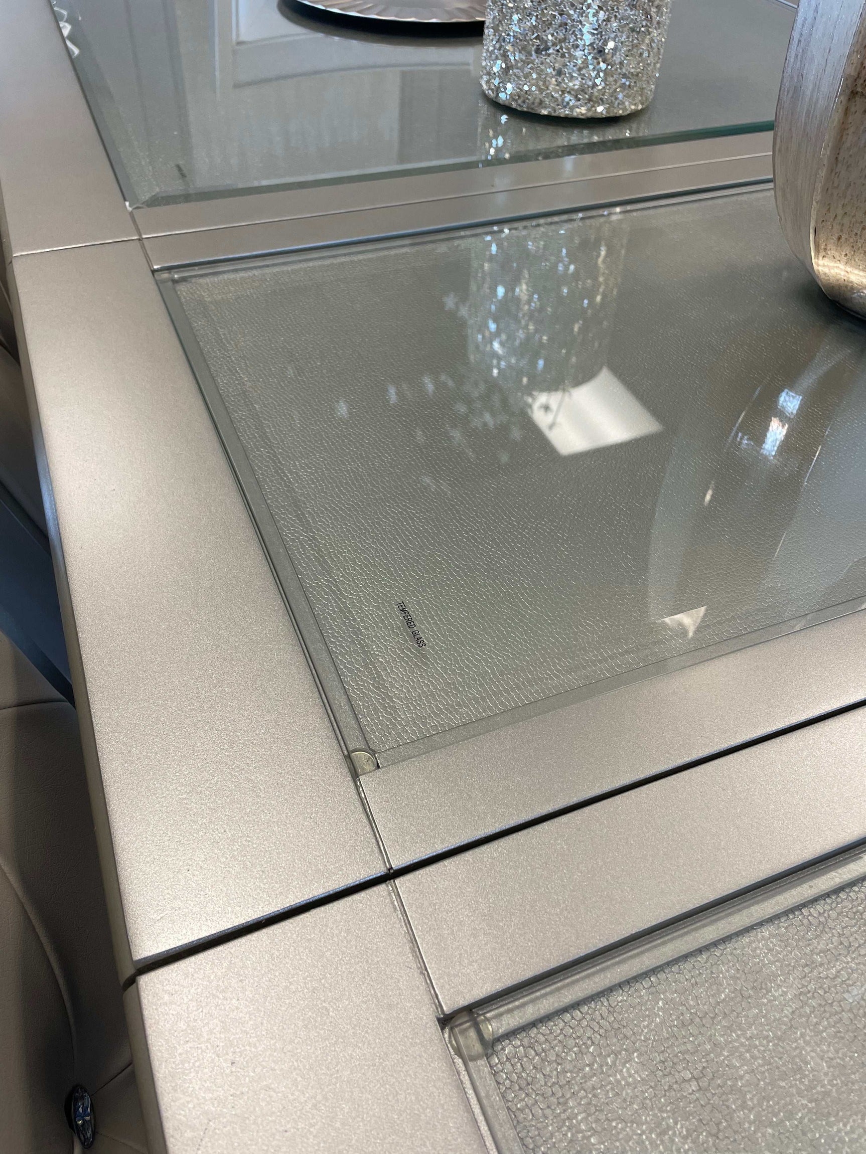 Celandine Silver Dining Table w/ Glass Insert & 18" Leaf - Ornate Home