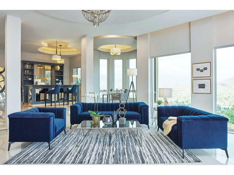 Chalet Blue Velvet 3pc Living Room Set - Ornate Home