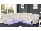 Challenger Beige Faux Leather Reclining Sectional Sofa w/ Built in USB-C Ports & Bluetooth - Ornate Home