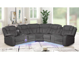 Challenger Gray Faux Leather Reclining Sectional Sofa w/Built in USB-C Ports & Bluetooth - Ornate Home