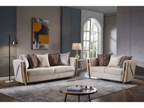 Chanelle Beige Velvet Living Room Set / 2pc - Ornate Home