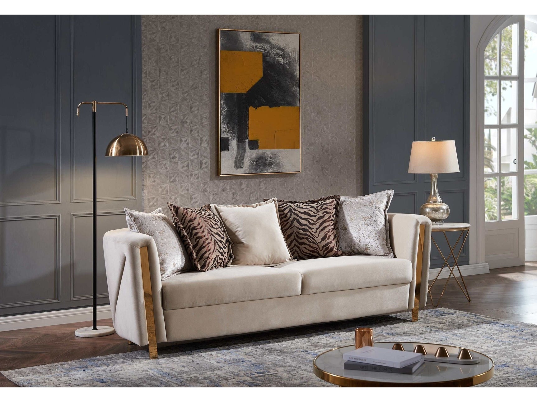 Chanelle Beige Velvet Sofa - Ornate Home
