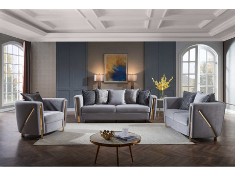 Chanelle Gray Velvet Living Room Set / 3pc - Ornate Home