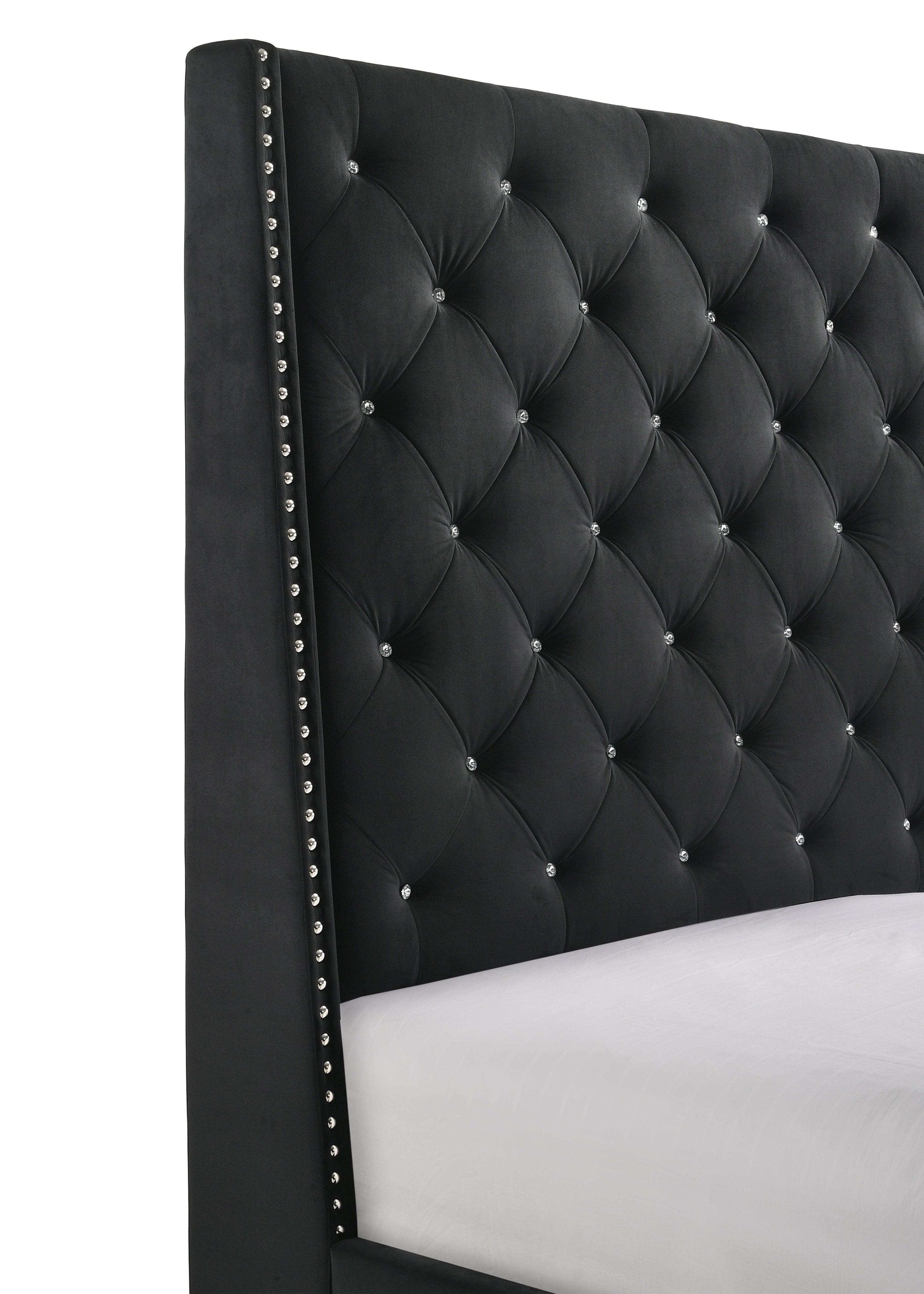 Chantilly Black Velvet Upholstered King Bed - Ornate Home