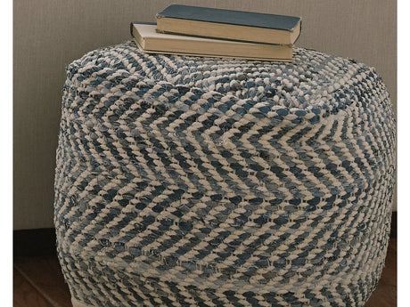 Chevron Blue Pouf - Ornate Home