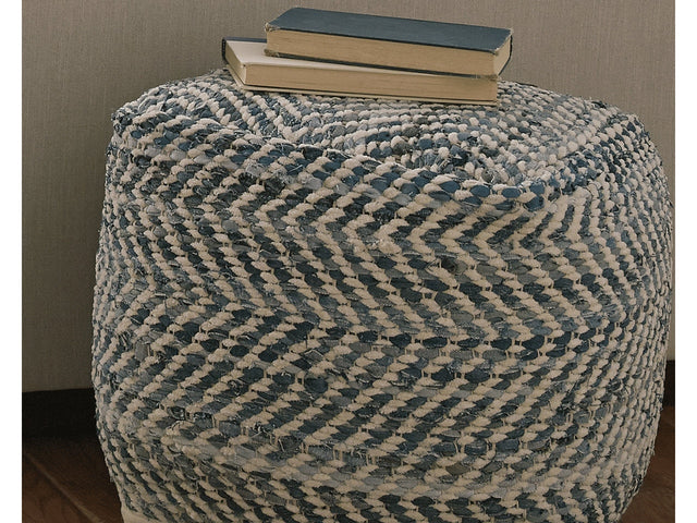 Chevron Blue Pouf - Ornate Home