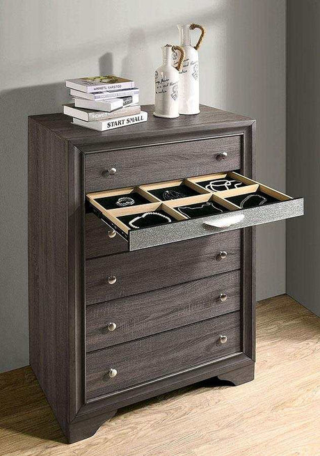 Chrissy Gray 5pc Queen Bedroom Set (1 Nightstand) - Ornate Home