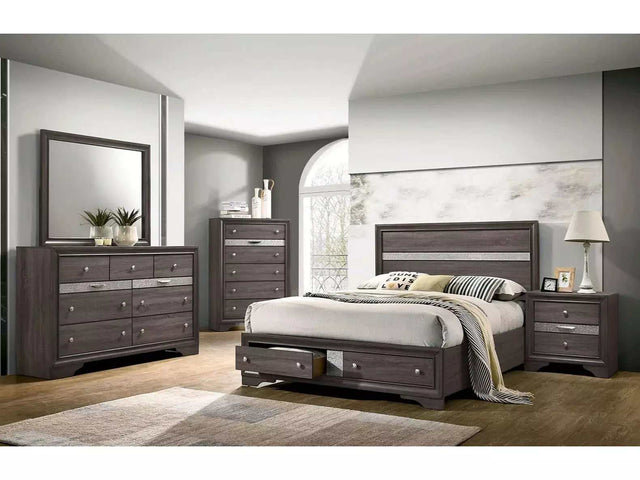 Chrissy Gray 5pc Queen Bedroom Set (2 Nightstands) - Ornate Home