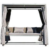 Cibola Rattan Outdoor Swing Bed with Adjustable Curtains Gray - Ornate Home